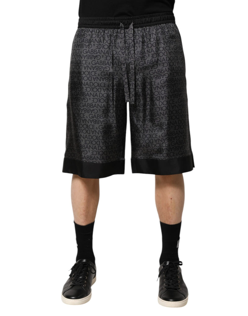 Bermuda masculina Dolce & Gabbana de seda cinza e preta com logo DG