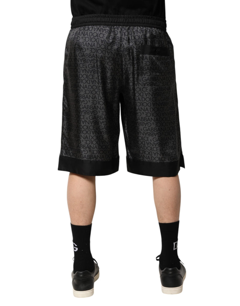Bermuda masculina Dolce & Gabbana de seda cinza e preta com logo DG