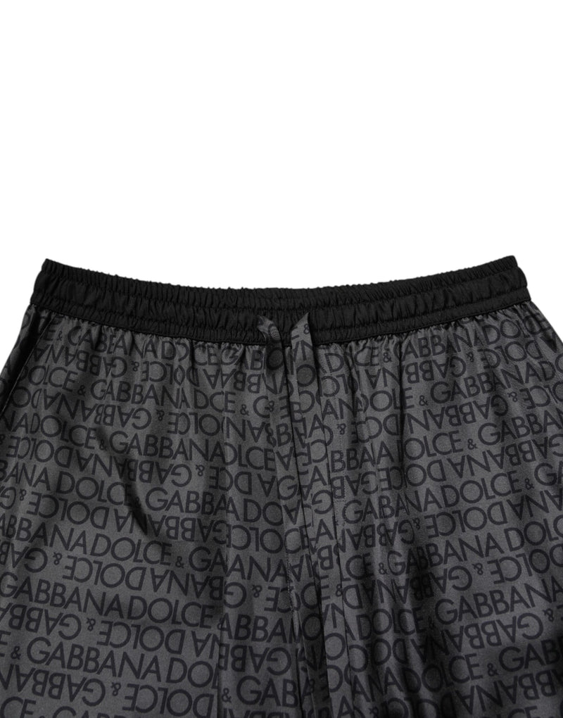 Bermuda masculina Dolce & Gabbana de seda cinza e preta com logo DG