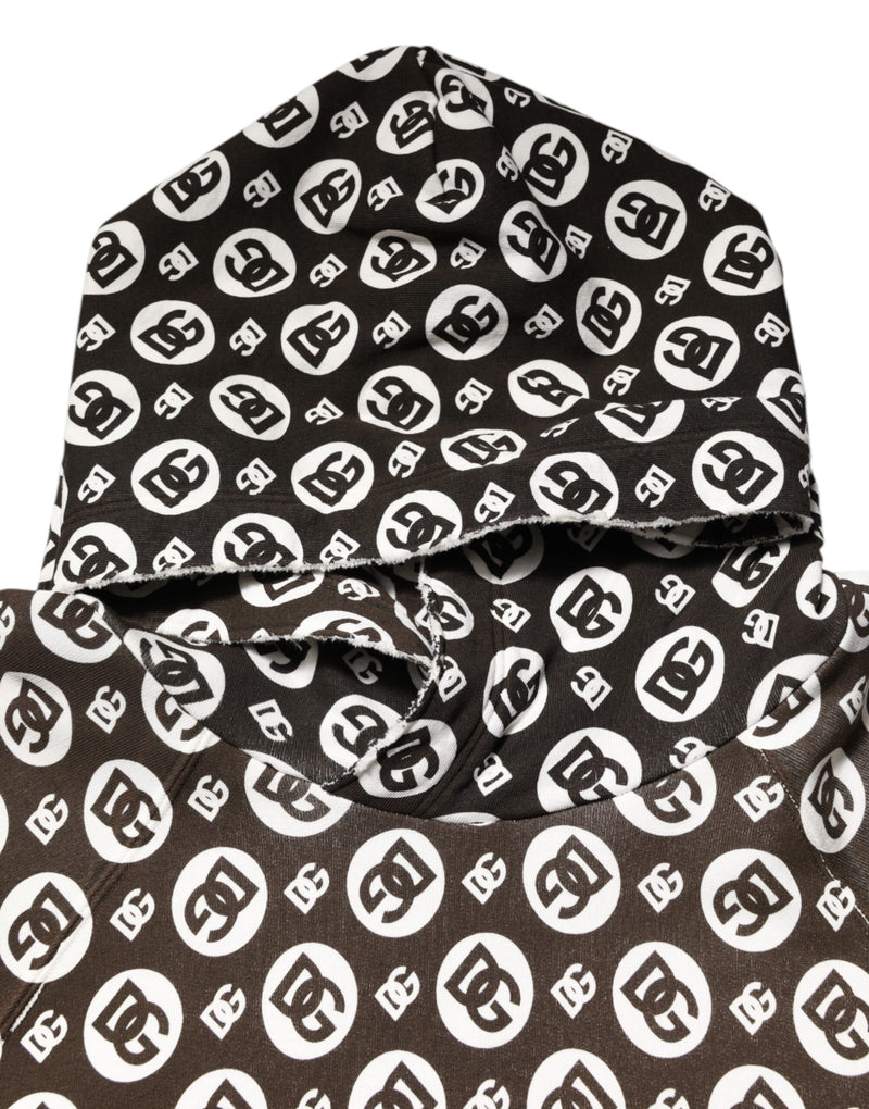 Dolce & Gabbana Brown White DG Logo Short Hoodie Sweater