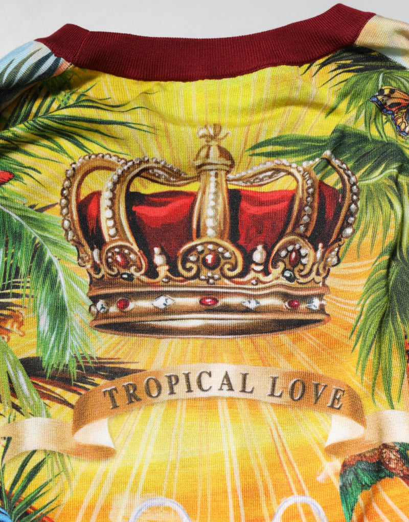 Dolce & Gabbana Tropical Heart Crown Silk Pullover Sweater
