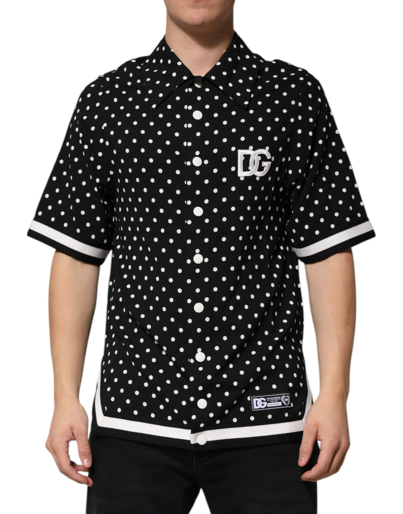 Polo noir à manches courtes et à pois Dolce & Gabbana