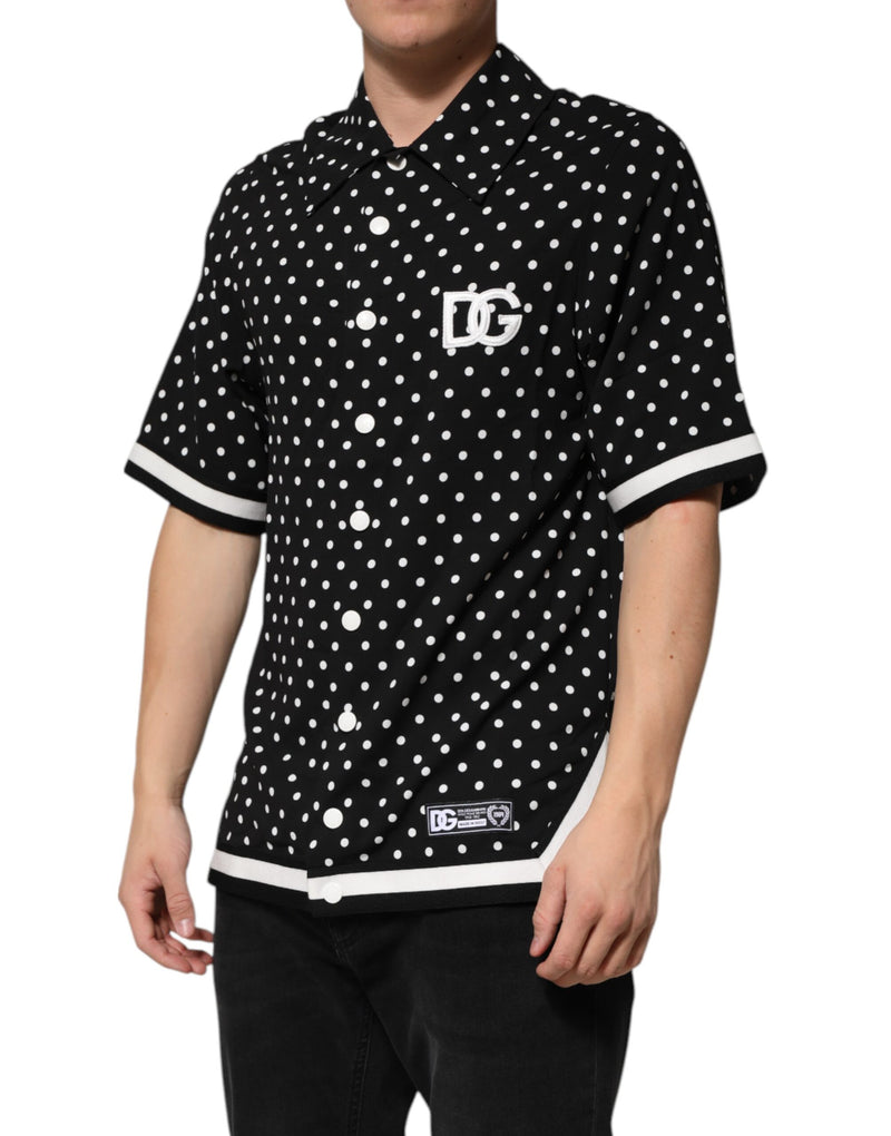 Polo noir à manches courtes et à pois Dolce & Gabbana