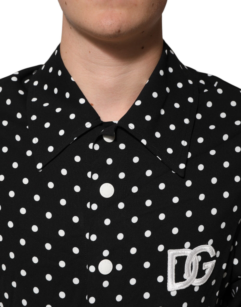 Polo noir à manches courtes et à pois Dolce & Gabbana