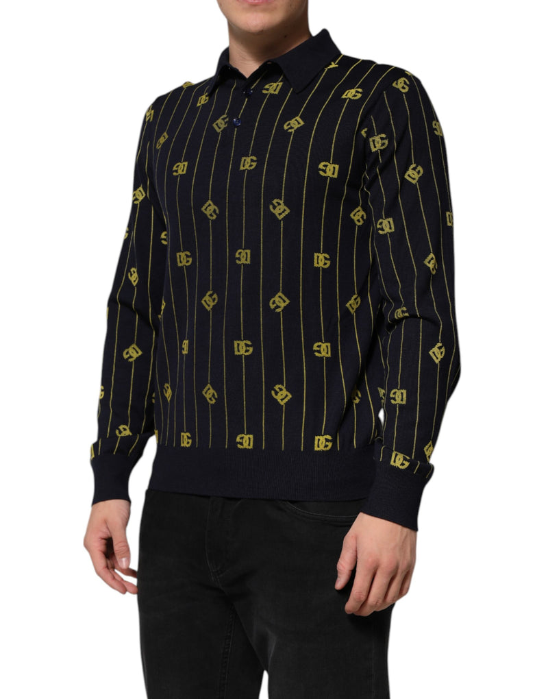 Polo de punto negro de Dolce & Gabbana con logotipo jacquard