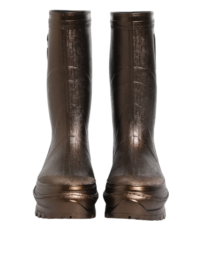Botas de lluvia de color bronce metálico de Dolce & Gabbana, sin cierre