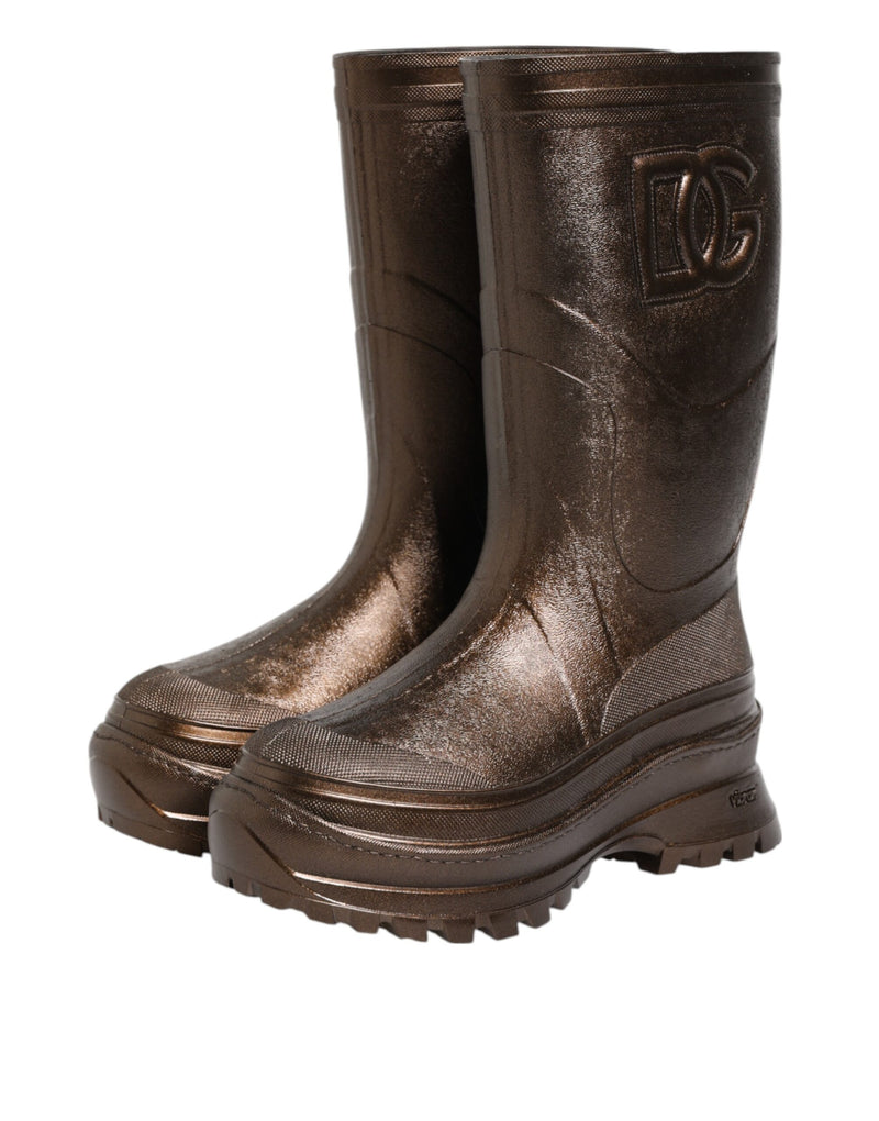 Botas de lluvia de color bronce metálico de Dolce & Gabbana, sin cierre