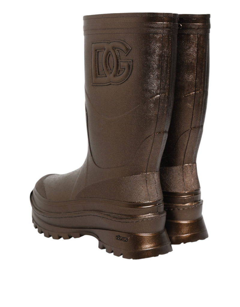 Botas de lluvia de color bronce metálico de Dolce & Gabbana, sin cierre