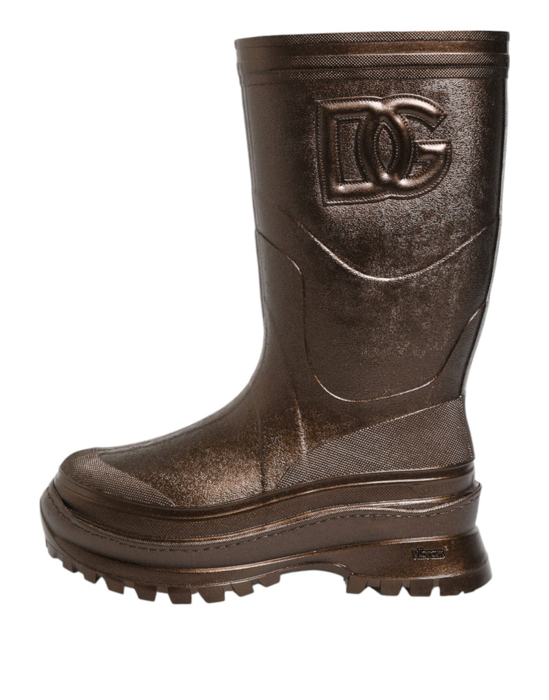 Botas de lluvia de color bronce metálico de Dolce & Gabbana, sin cierre