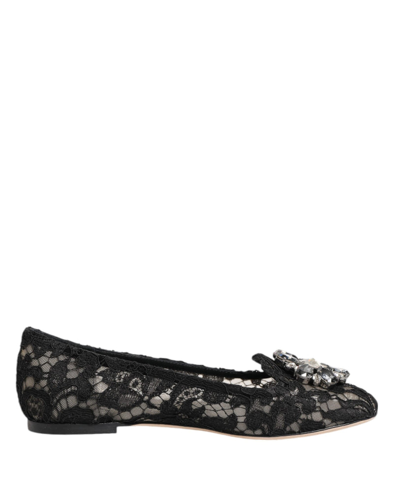 Zapatos planos negros Taormina de encaje con cristales de Dolce & Gabbana