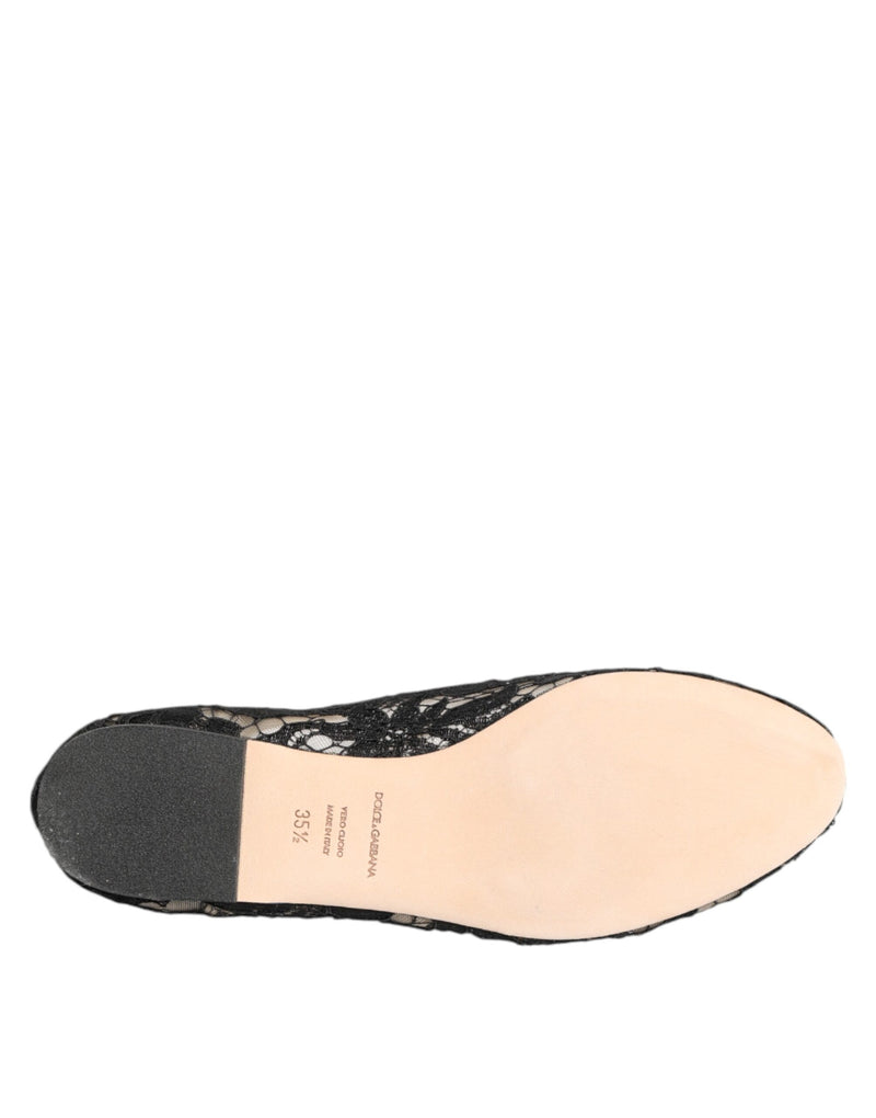 Zapatos planos negros Taormina de encaje con cristales de Dolce & Gabbana