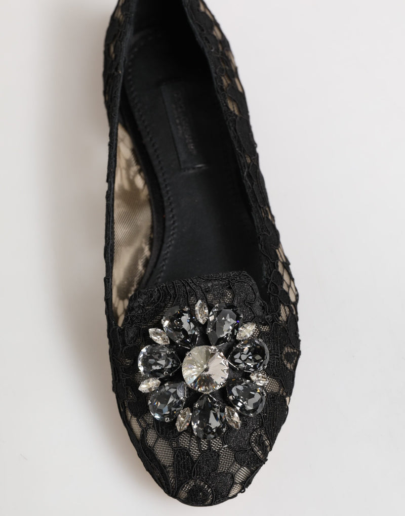 Zapatos planos negros Taormina de encaje con cristales de Dolce & Gabbana