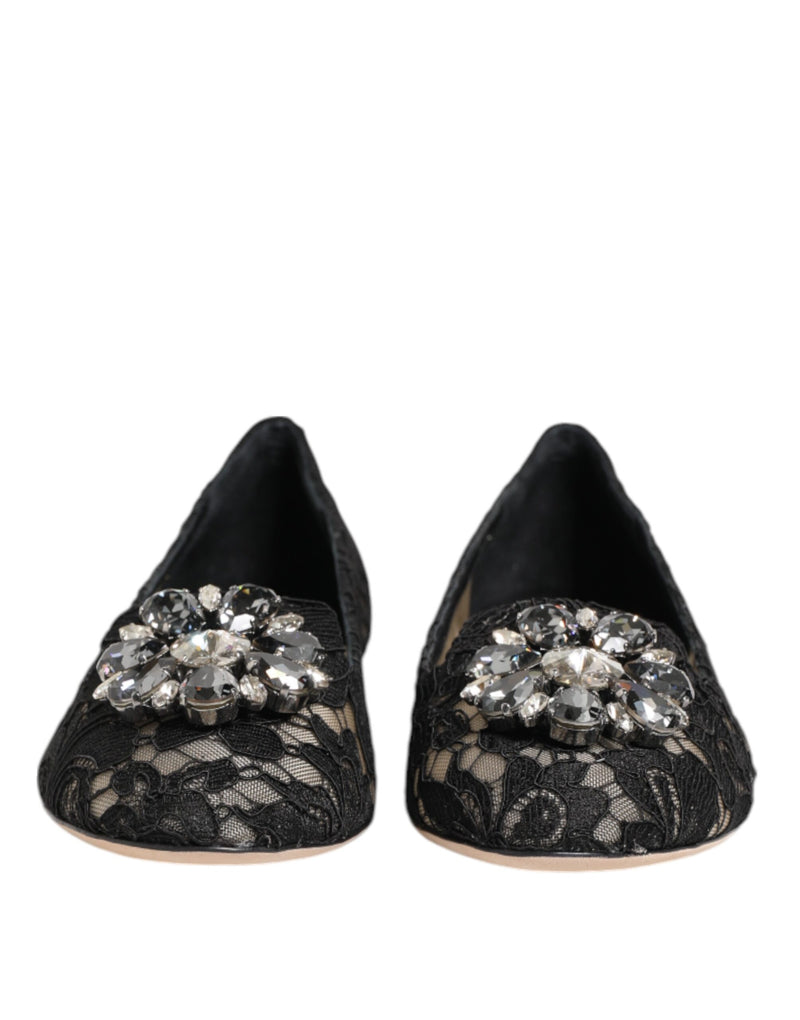Zapatos planos negros Taormina de encaje con cristales de Dolce & Gabbana