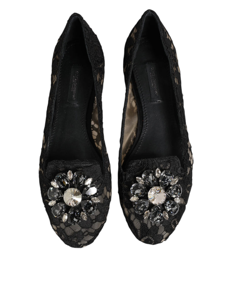 Zapatos planos negros Taormina de encaje con cristales de Dolce & Gabbana