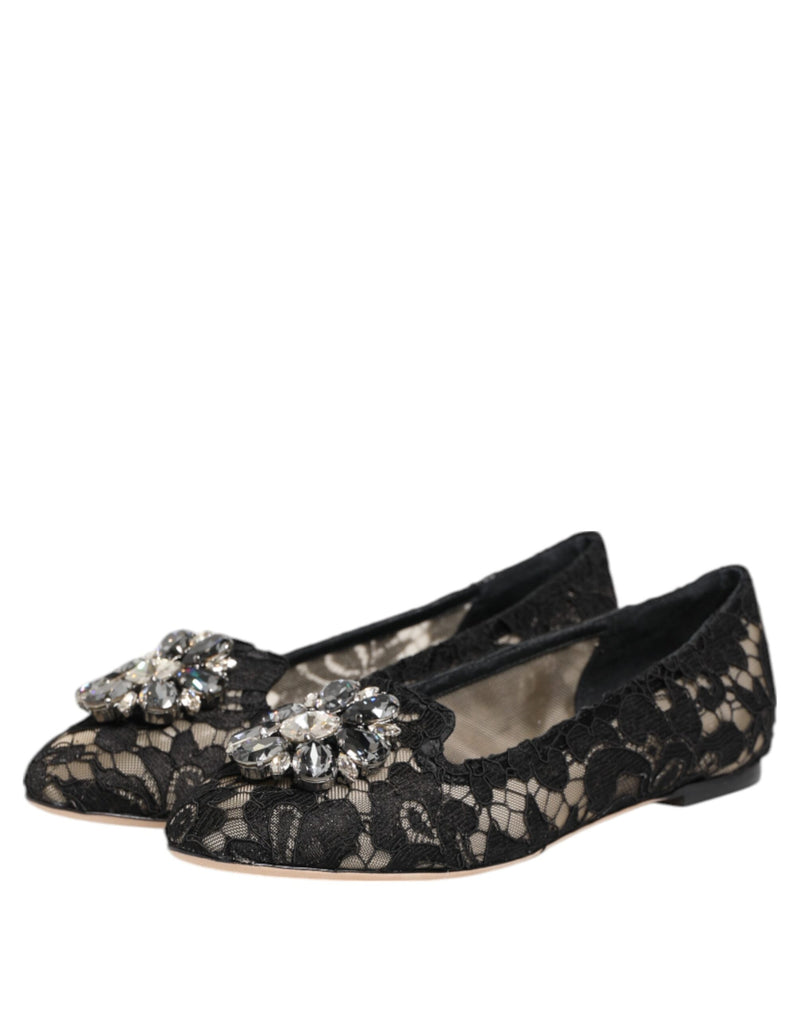 Zapatos planos negros Taormina de encaje con cristales de Dolce & Gabbana