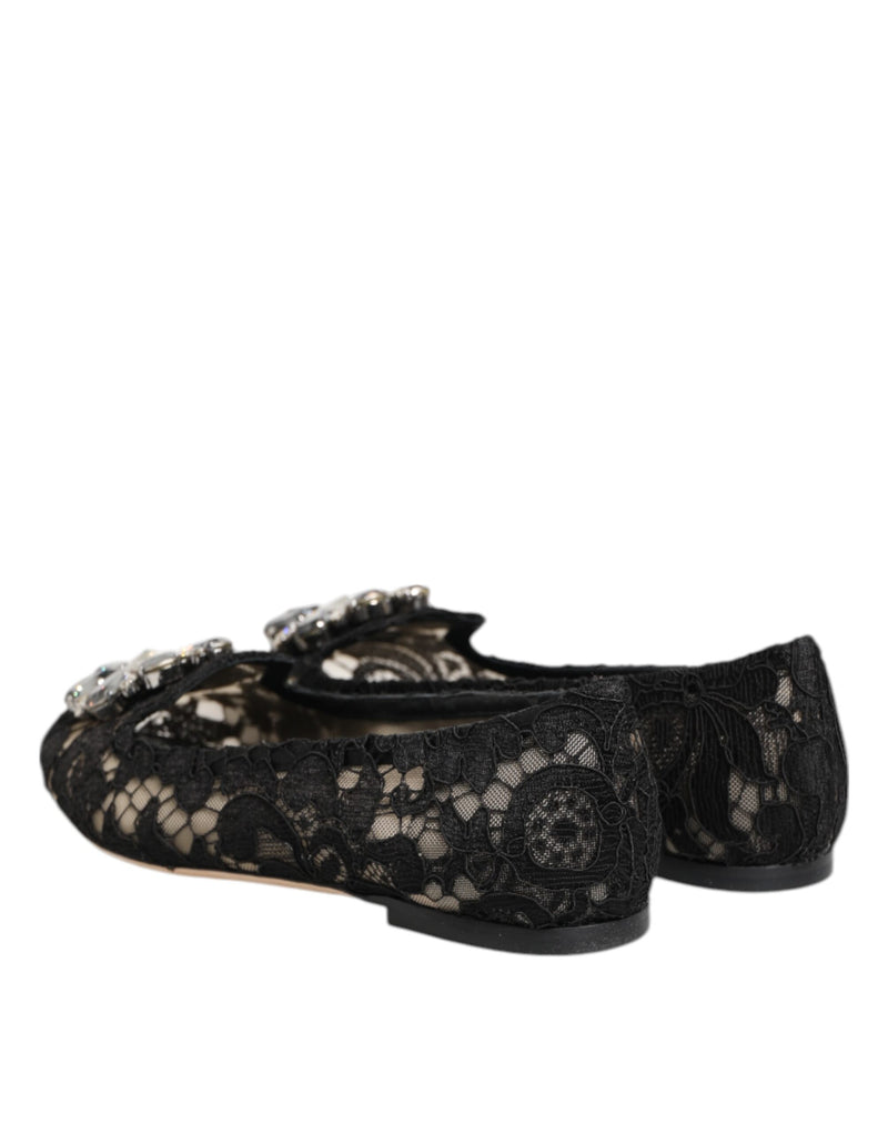 Zapatos planos negros Taormina de encaje con cristales de Dolce & Gabbana