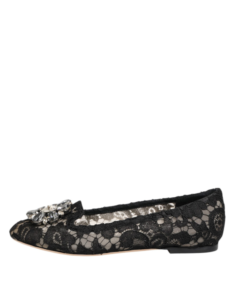 Zapatos planos negros Taormina de encaje con cristales de Dolce & Gabbana
