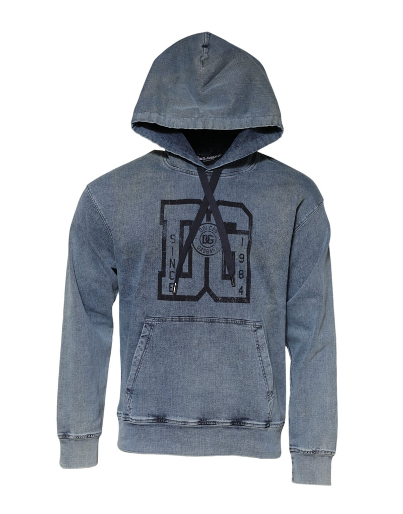 Dolce & Gabbana Blue Cotton Blend Hooded Sweatshirt Sweater
