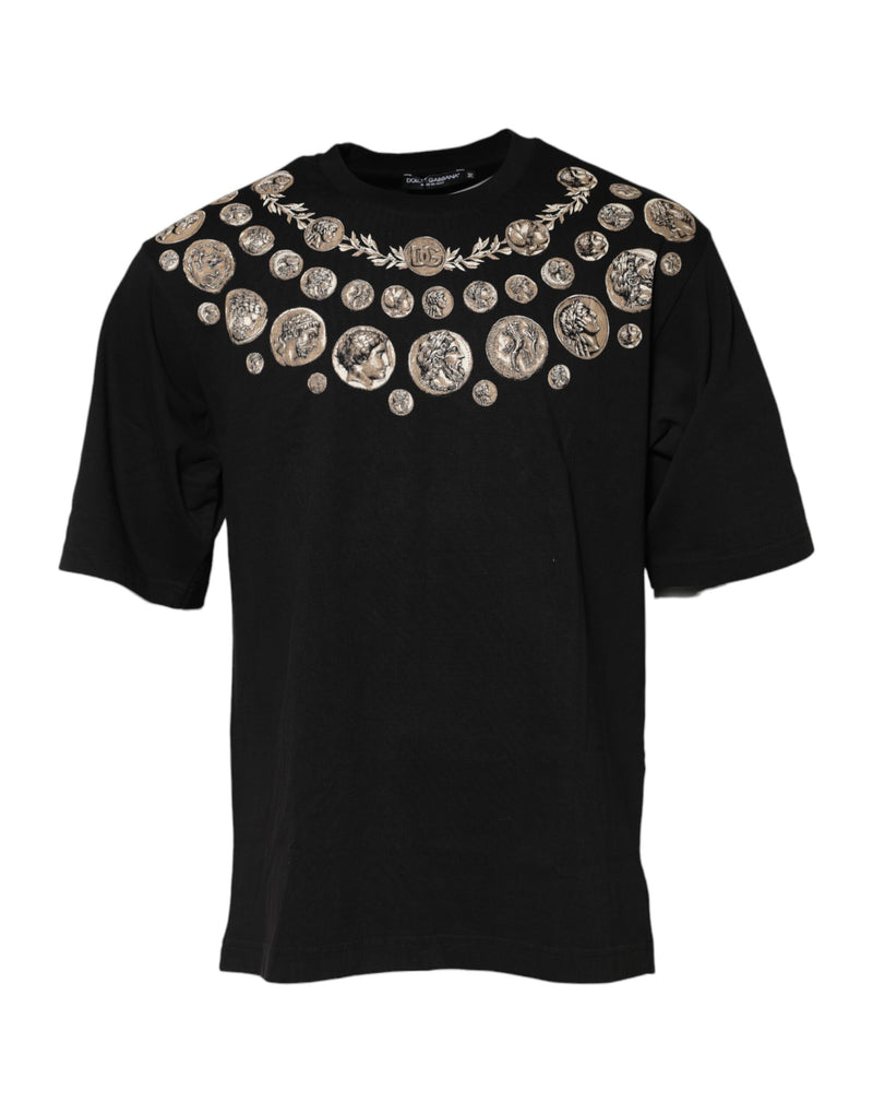 T-shirt noir à col rond en coton avec imprimé pièces de monnaie Dolce & Gabbana