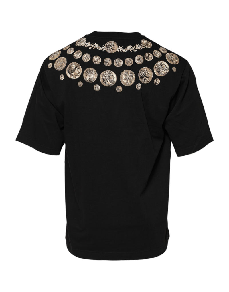 T-shirt noir à col rond en coton avec imprimé pièces de monnaie Dolce & Gabbana