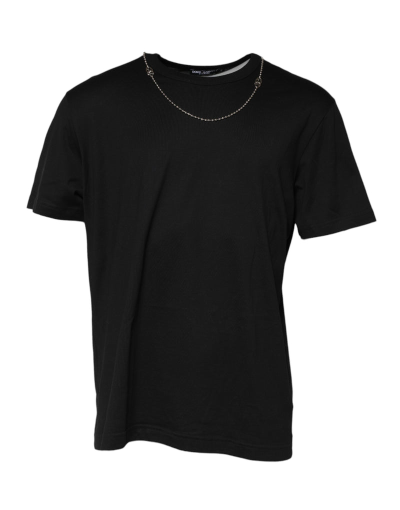 Camiseta preta de algodão com gola careca e estampa de colar de corrente Dolce & Gabbana