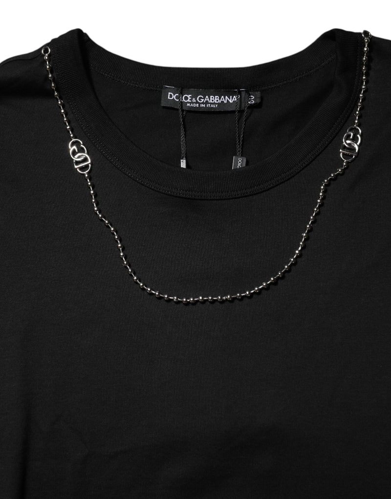 Camiseta preta de algodão com gola careca e estampa de colar de corrente Dolce & Gabbana