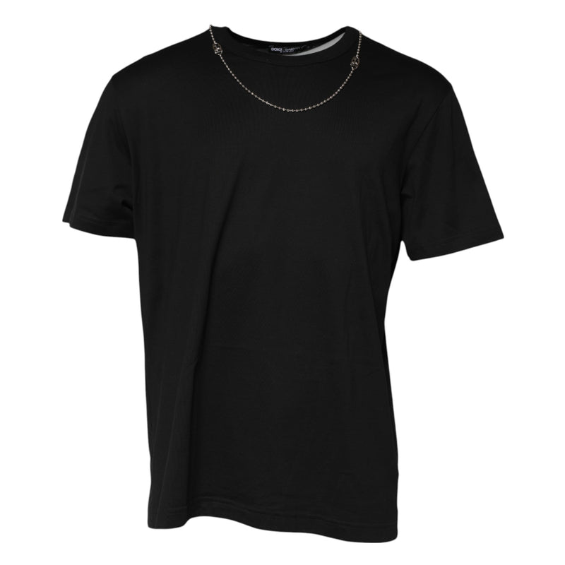 Camiseta preta de algodão com gola careca e estampa de colar de corrente Dolce & Gabbana