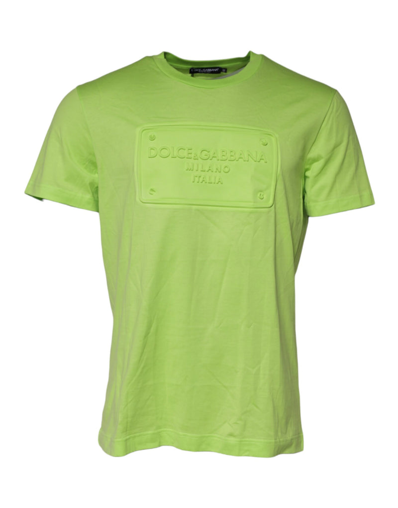T-shirt vert en coton à col rond avec logo en relief Dolce & Gabbana