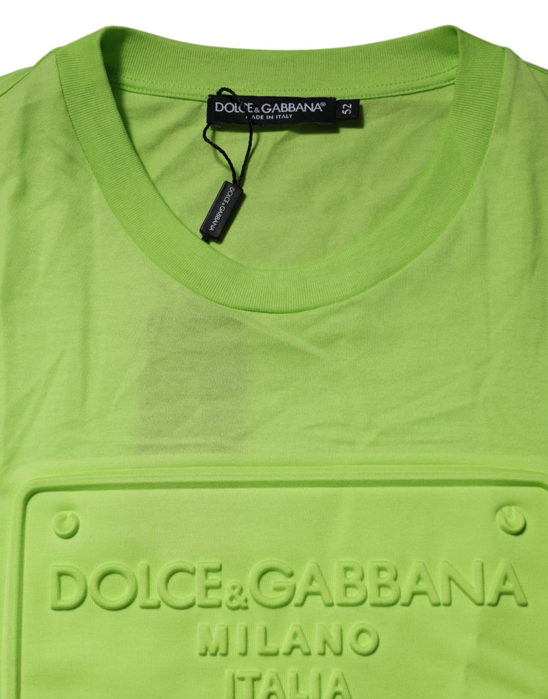 T-shirt vert en coton à col rond avec logo en relief Dolce & Gabbana