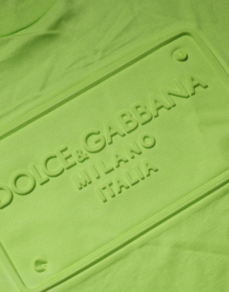 T-shirt vert en coton à col rond avec logo en relief Dolce & Gabbana