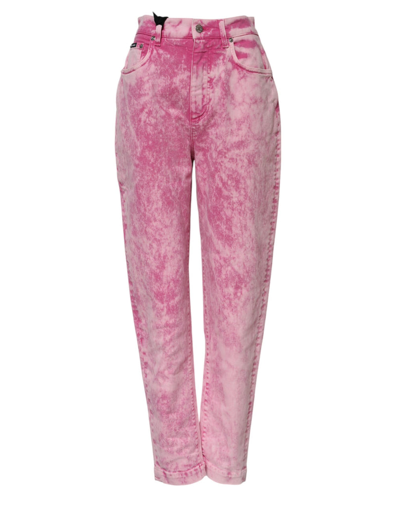 Jeans in denim affusolati a vita alta tie-dye rosa Dolce & Gabbana