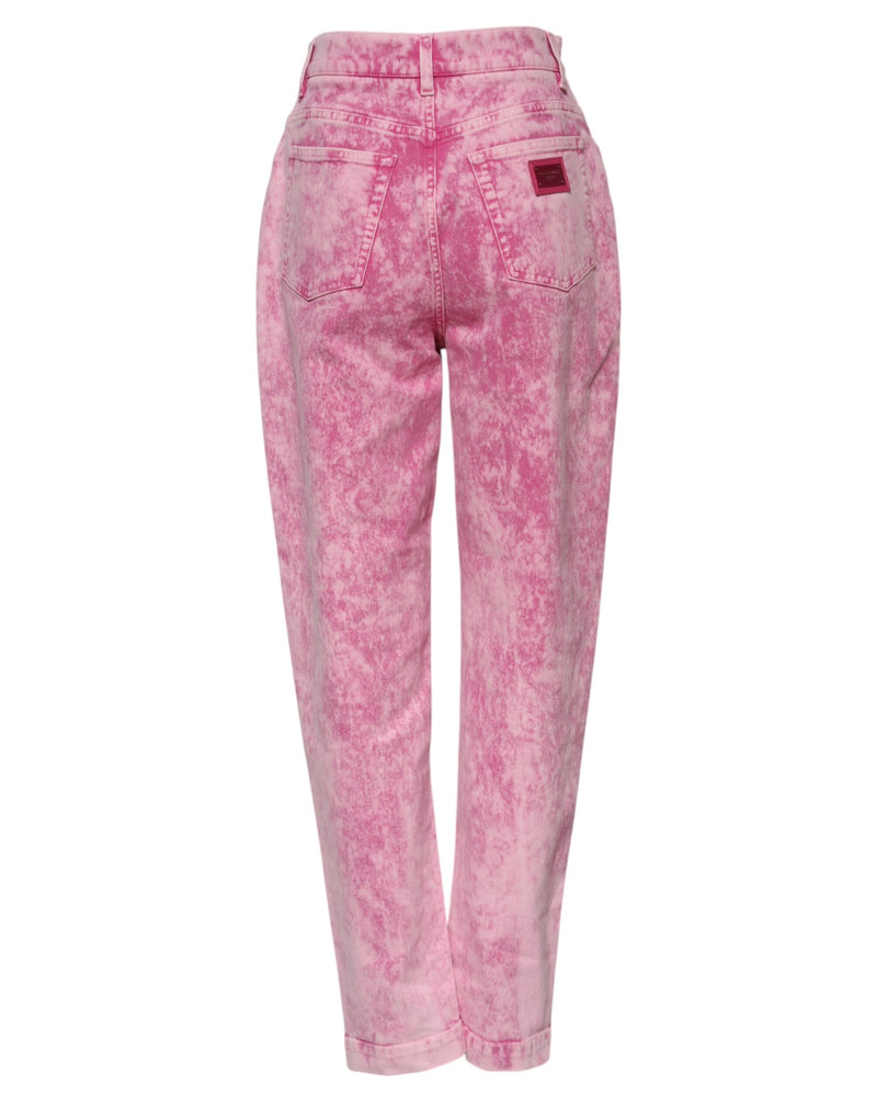 Jeans in denim affusolati a vita alta tie-dye rosa Dolce & Gabbana