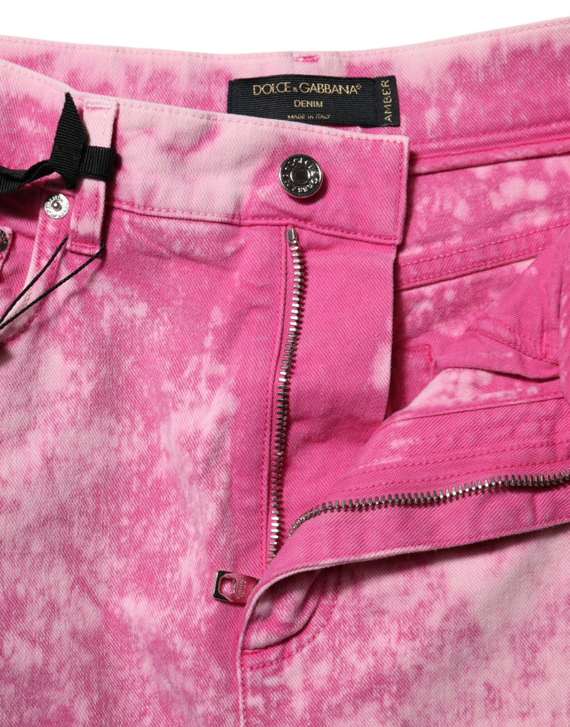 Jeans in denim affusolati a vita alta tie-dye rosa Dolce & Gabbana