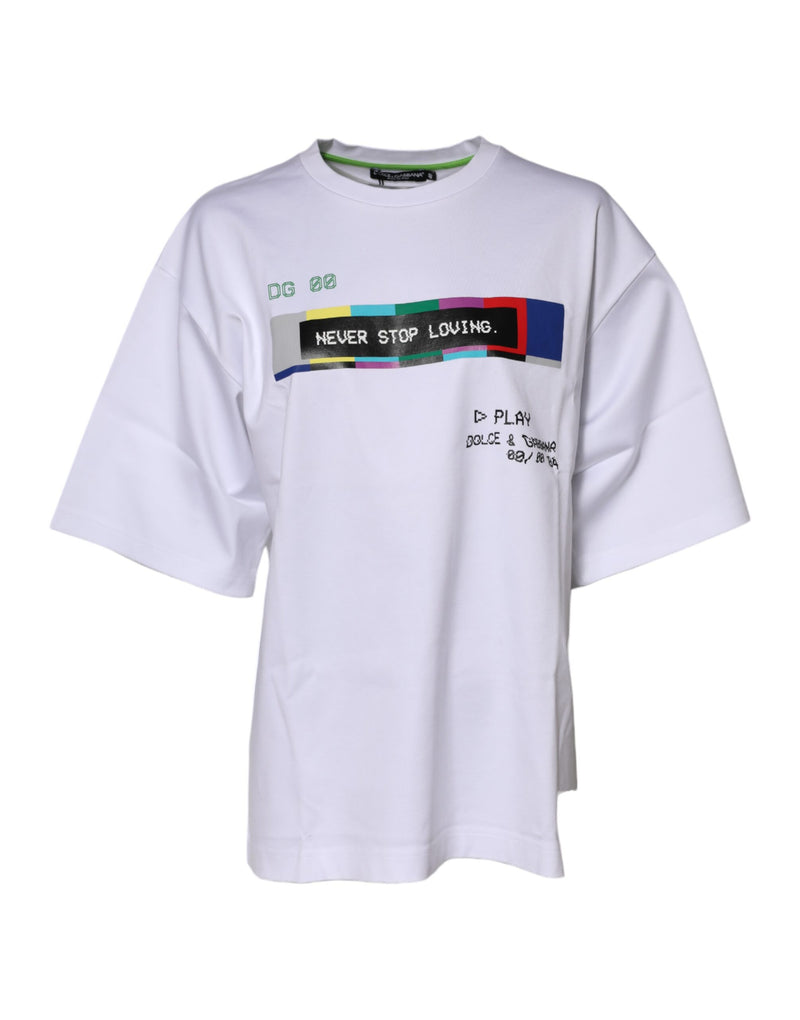 T-shirt blanc en coton imprimé à manches courtes Dolce & Gabbana