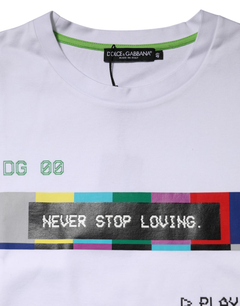 T-shirt blanc en coton imprimé à manches courtes Dolce & Gabbana