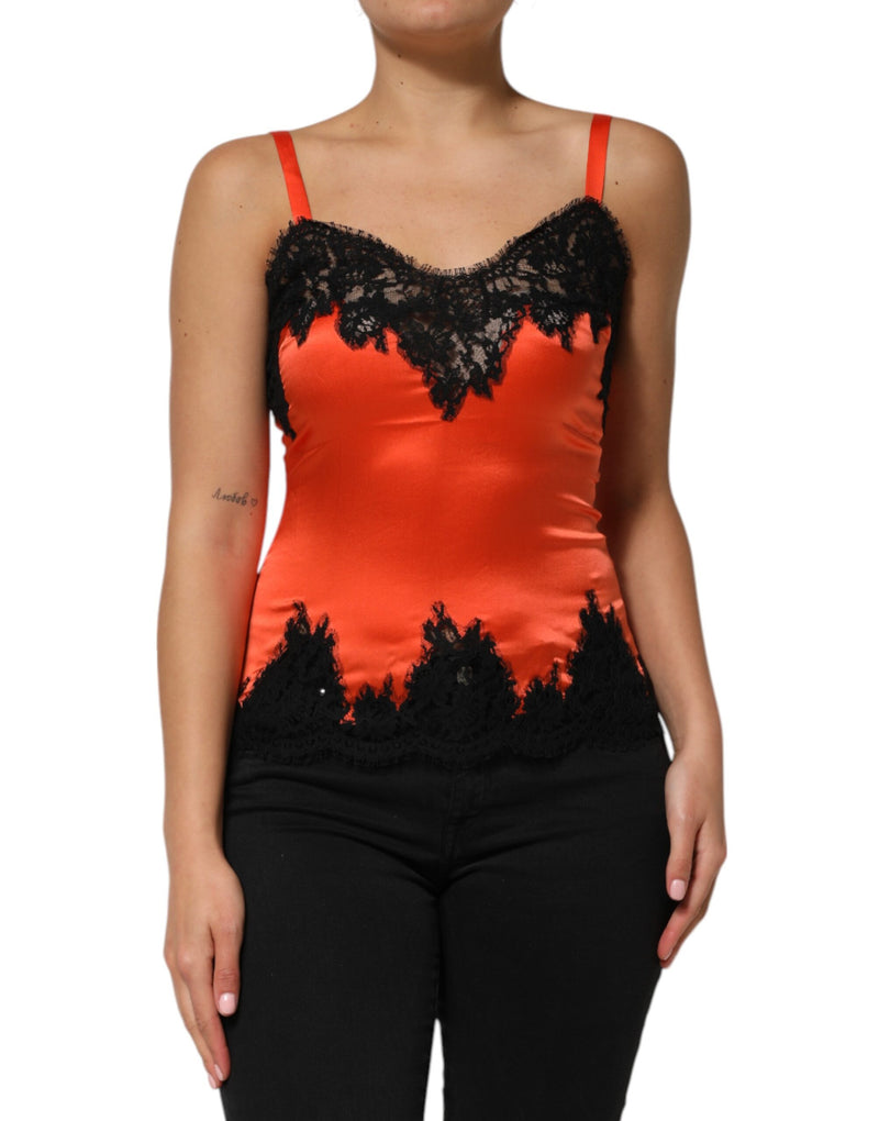 Débardeur en soie sans manches Dolce & Gabbana rouge et noir avec bordure en dentelle