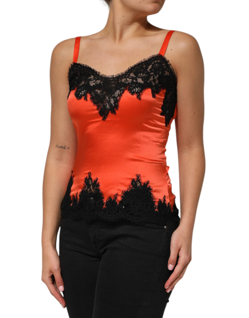 Débardeur en soie sans manches Dolce & Gabbana rouge et noir avec bordure en dentelle
