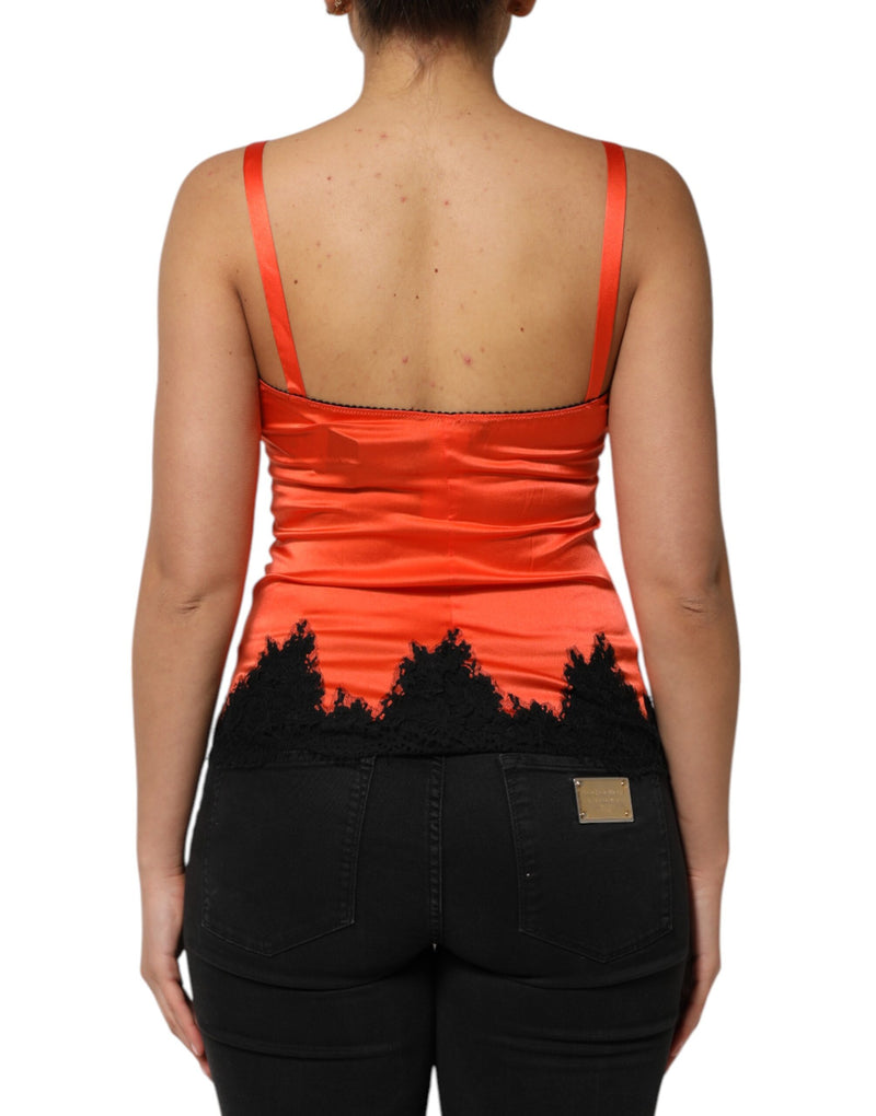 Débardeur en soie sans manches Dolce & Gabbana rouge et noir avec bordure en dentelle