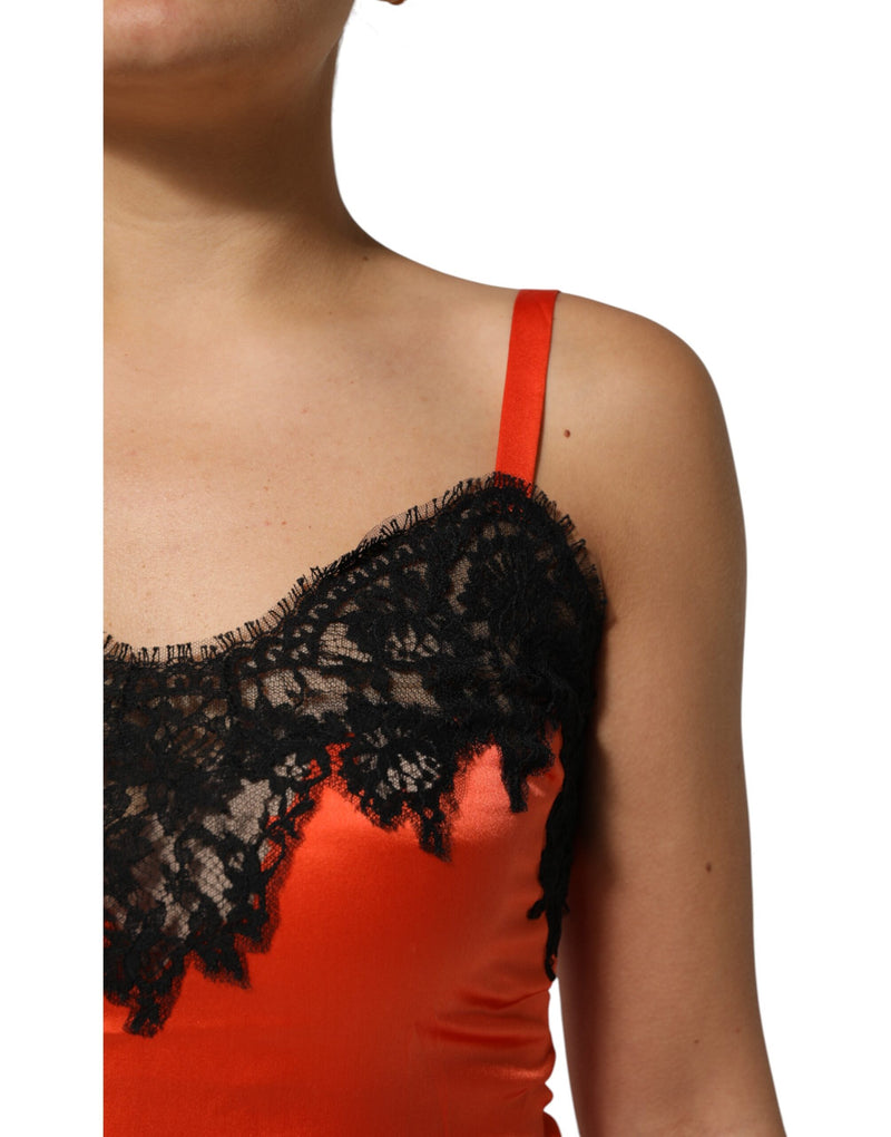Débardeur en soie sans manches Dolce & Gabbana rouge et noir avec bordure en dentelle
