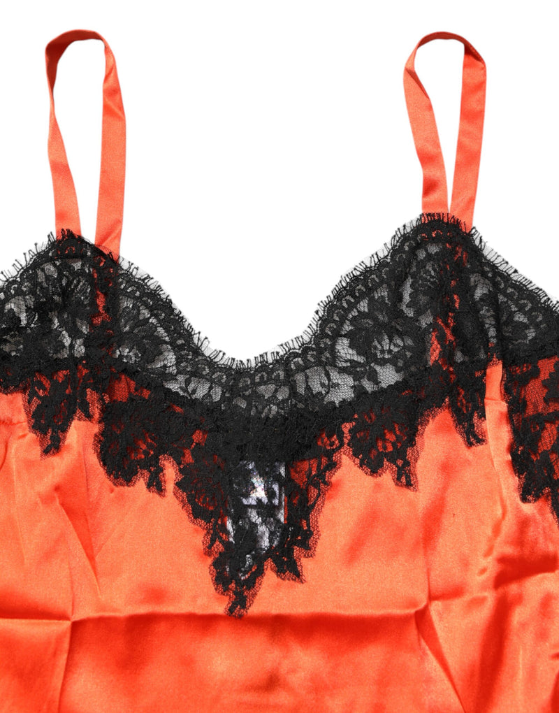 Débardeur en soie sans manches Dolce & Gabbana rouge et noir avec bordure en dentelle