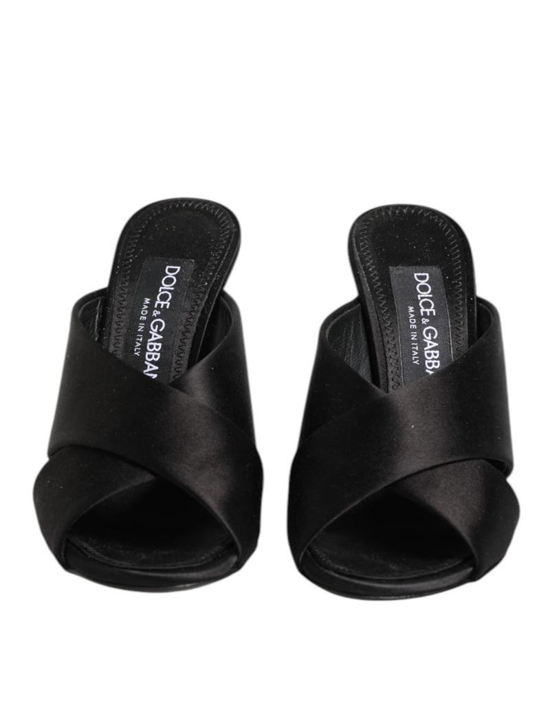 Sandales à enfiler KEIRA en satin noir à logo Dolce & Gabbana