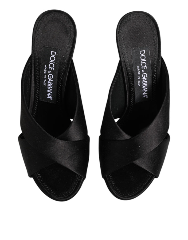 Sandales à enfiler KEIRA en satin noir à logo Dolce & Gabbana