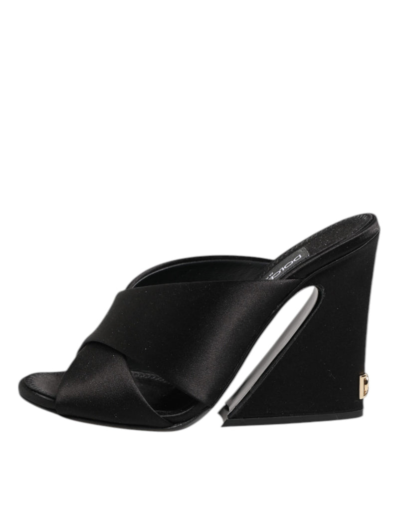 Sandales à enfiler KEIRA en satin noir à logo Dolce & Gabbana