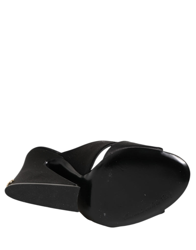 Sandales à enfiler KEIRA en satin noir à logo Dolce & Gabbana