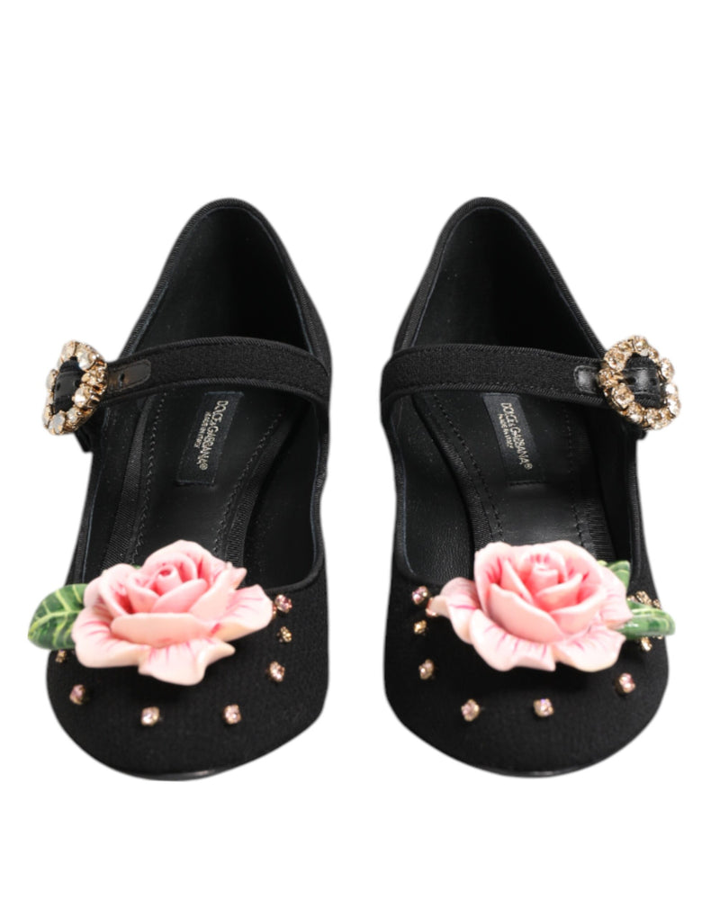 Chaussures Mary Jane Dolce & Gabbana noires ornées de fleurs et de cristaux
