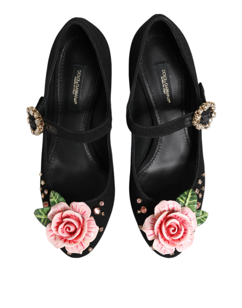 Chaussures Mary Jane Dolce & Gabbana noires ornées de fleurs et de cristaux