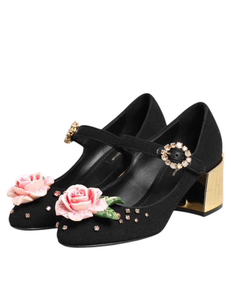 Chaussures Mary Jane Dolce & Gabbana noires ornées de fleurs et de cristaux