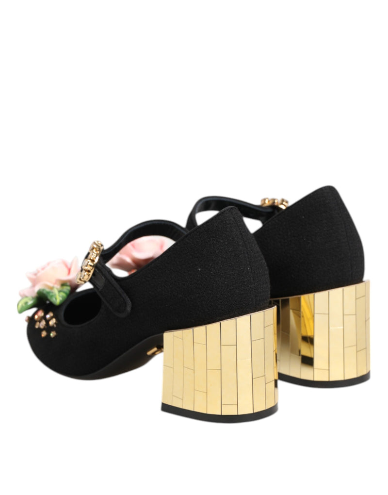 Chaussures Mary Jane Dolce & Gabbana noires ornées de fleurs et de cristaux