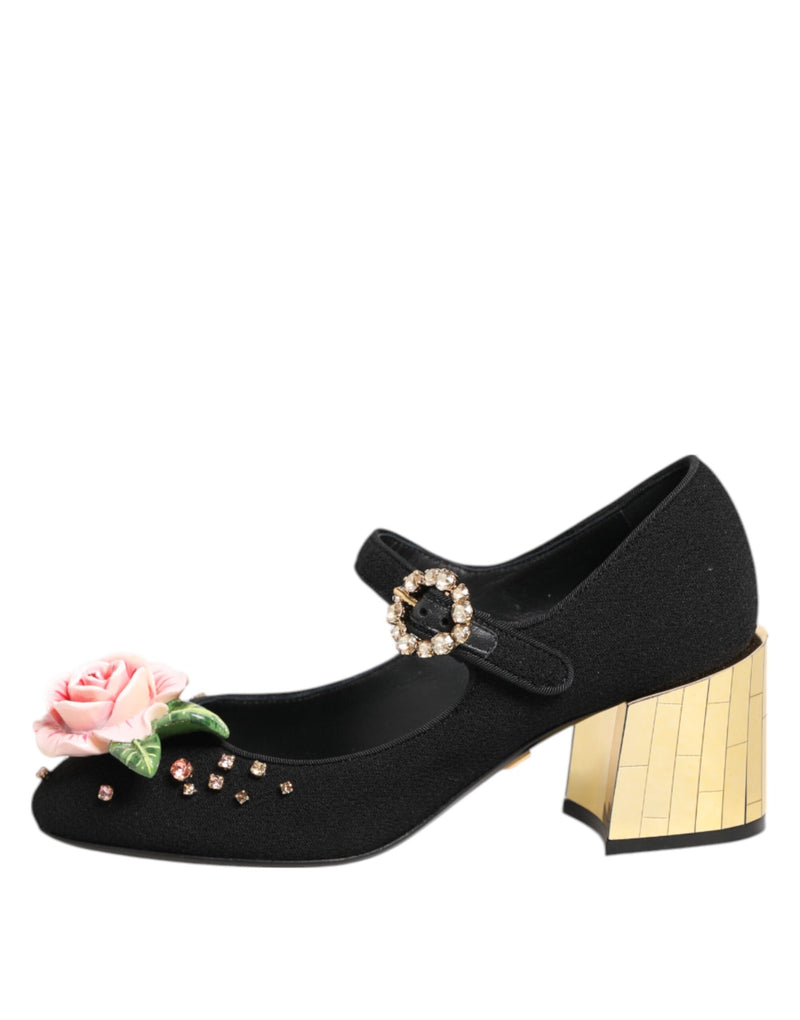 Chaussures Mary Jane Dolce & Gabbana noires ornées de fleurs et de cristaux