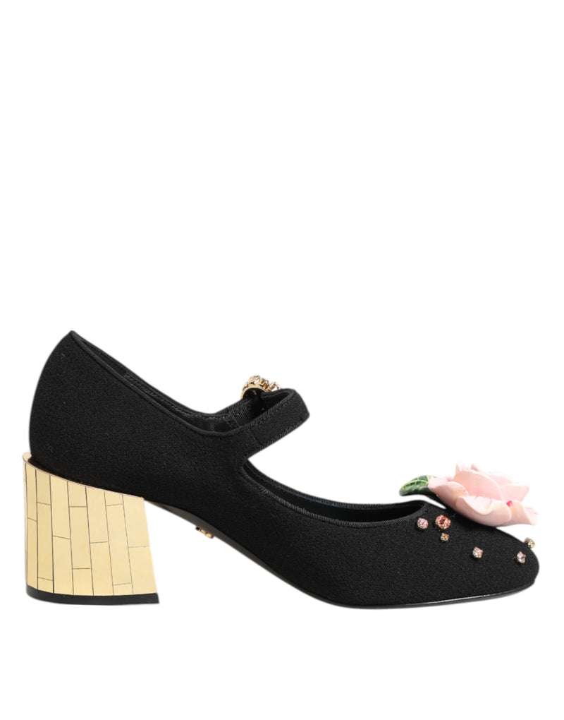 Chaussures Mary Jane Dolce & Gabbana noires ornées de fleurs et de cristaux
